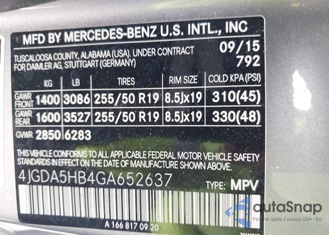 2016 Mercedes-Benz Gle 350 4Matic from USA, damaged, VIN 4JGDA5HB4GA652637